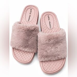Furry Pink Slide Sandals